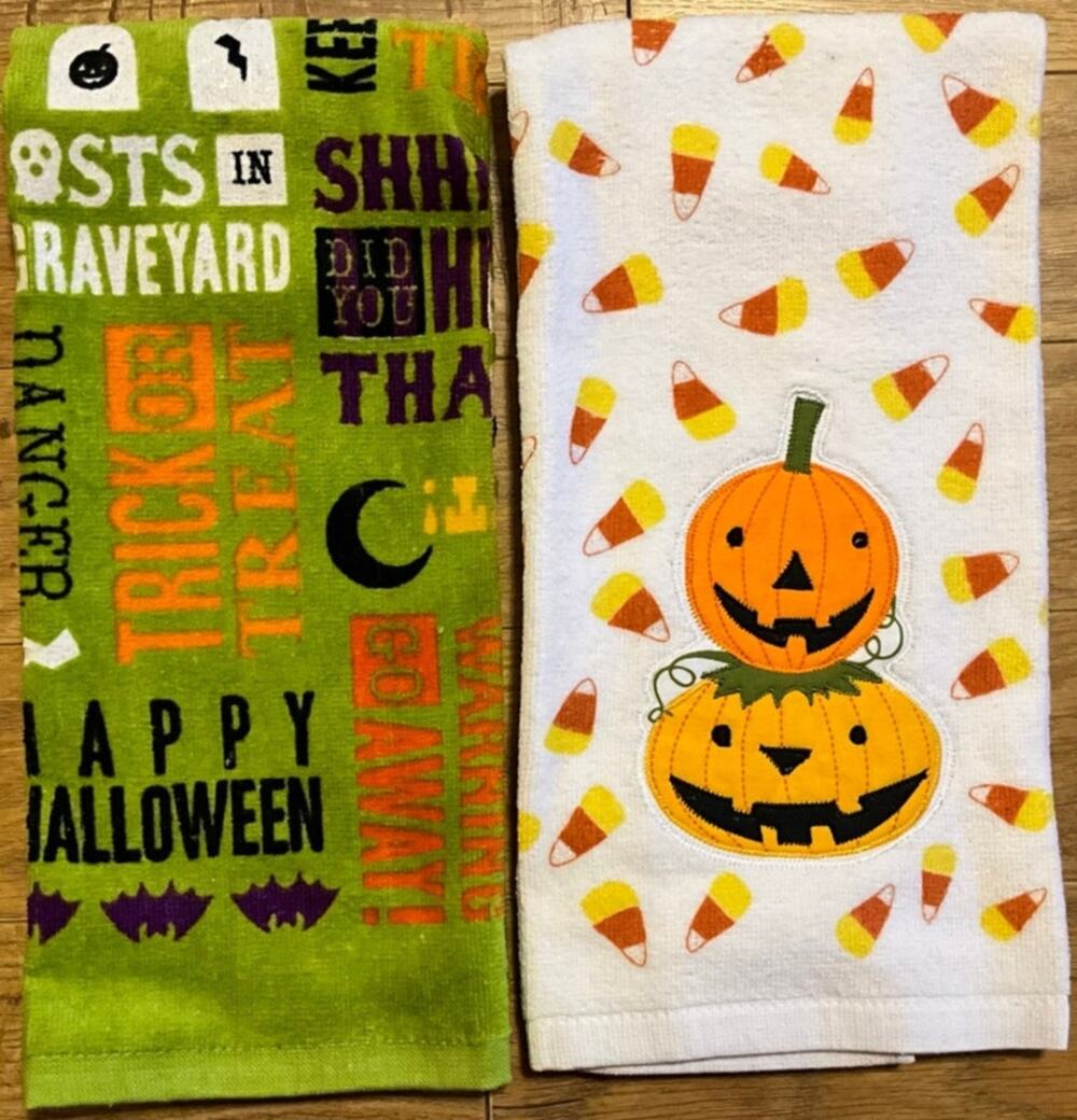 Set of 2 Happy Halloween 100% Cotton Kitchen Dish Hand Tea Towel New Never Used